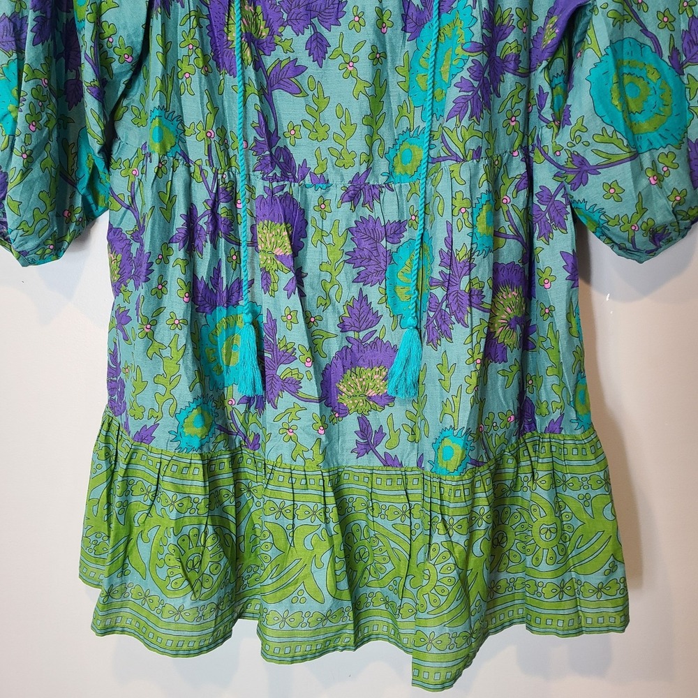 Natural Life Auguste Cotton Mini Dress Sz XL Green Boho Granola Gypsy Fairy - Picture 3 of 9